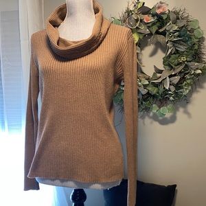 Croft & Barrow ribbed fitted cowl neck knit sweater tan brown cotton women’s med